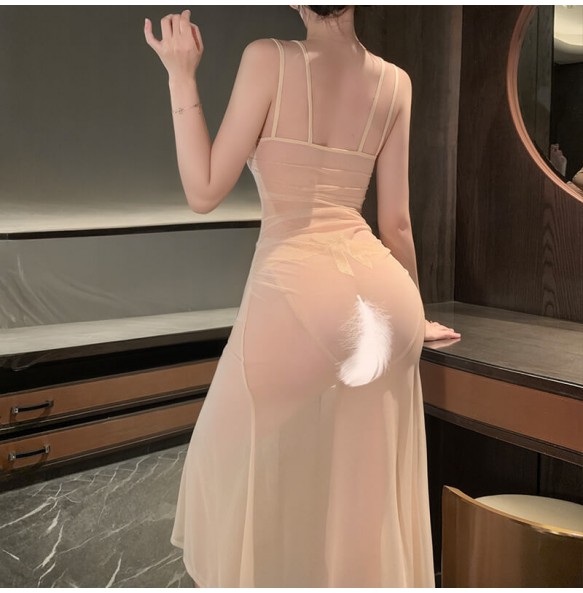 FEE ET MOI - Elegant Floral Lace V-Neck Sheer Nightdress (Skin Color)